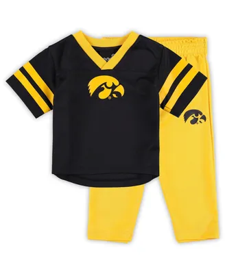 Infant Boys and Girls Black, Gold Iowa Hawkeyes Red Zone Jersey Pants Set