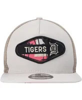 Men's New Era Natural Detroit Tigers Retro Beachin' Patch A-Frame Trucker 9FIFTY Snapback Hat