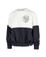 Women's '47 Brand White, Navy Milwaukee Brewers Take Two Bonita Pullover Sweatshirt