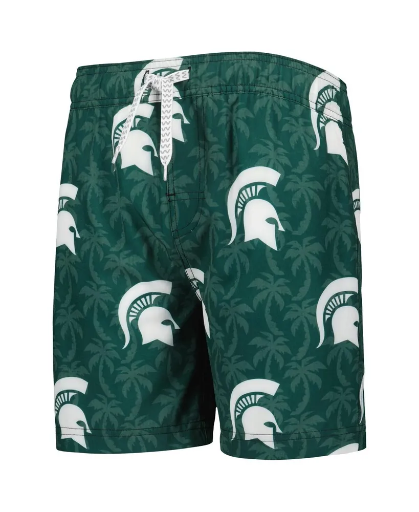 Big Boys and Girls Wes & Willy Green Michigan State Spartans Palm Tree Swim Shorts