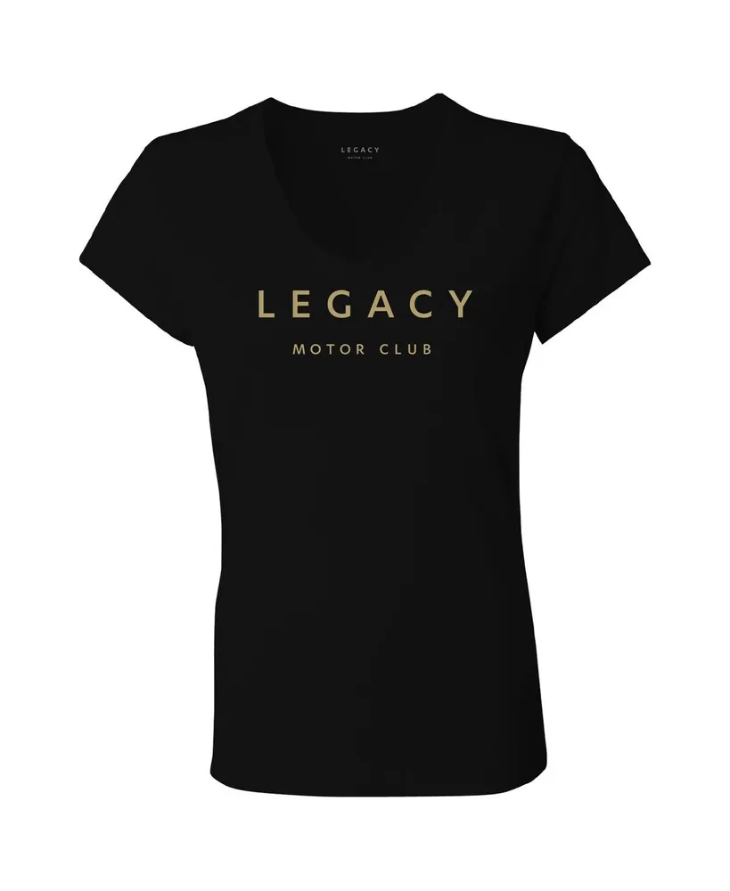 Women's Checkered Flag Sports Black Legacy Motor Club Team V-Neck T-shirt
