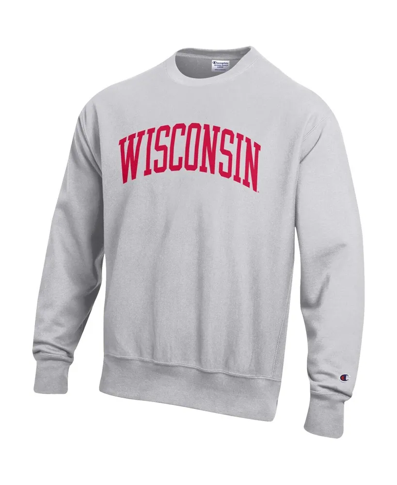 Men's Champion Heathered Gray Wisconsin Badgers Arch Reverse Weave Pullover Sweatshirt