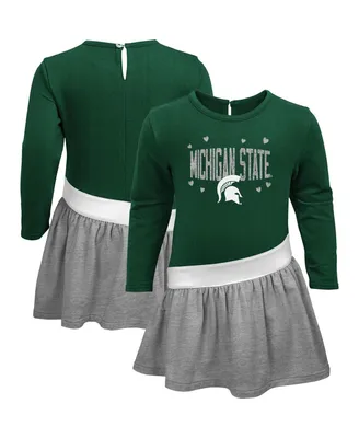 Girls Infant Green, Heathered Gray Michigan State Spartans Heart to Heart French Terry Dress