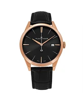 Alexander Men's Sophisticate Black Leather , Black Dial , 40mm Round Watch