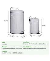 Mega Casa 3.2 Gal./12-Liter and 0.8 Gal./3 Liter Old Time Style Round White Metal Step-on Trash Can Set