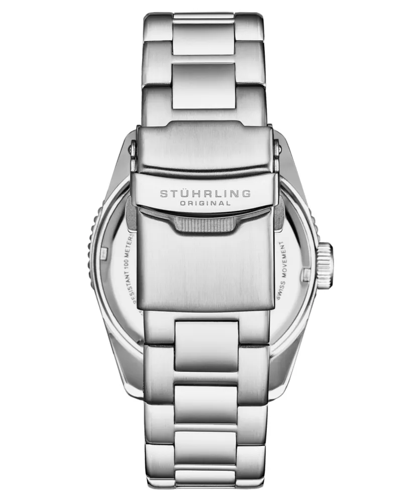 Stuhrling Men's Aquadiver Silver-tone Stainless Steel, White Dial, 49mm Round Watch - Silver