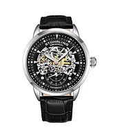 Stuhrling Men's Legacy Black Leather, Black Dial, 44mm Round Watch