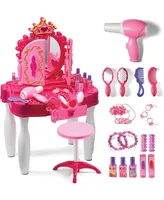 Pretend Play Girls Vanity Set with Mirror and Stool 21 Pcs with Lights and Sounds