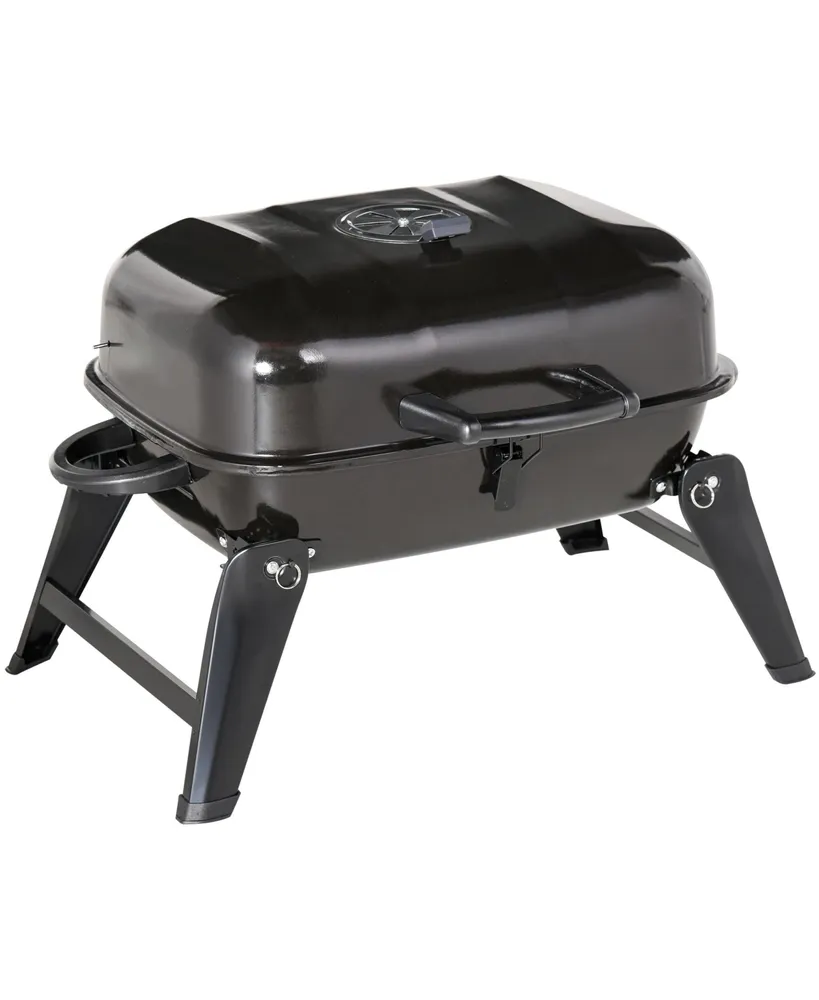 Outsunny 14'' Iron Tabletop Charcoal Grill with Portable Anti-Scalding Handle Design, Folding Legs for Outdoor Bbq for Poolside, Backyard, Garden