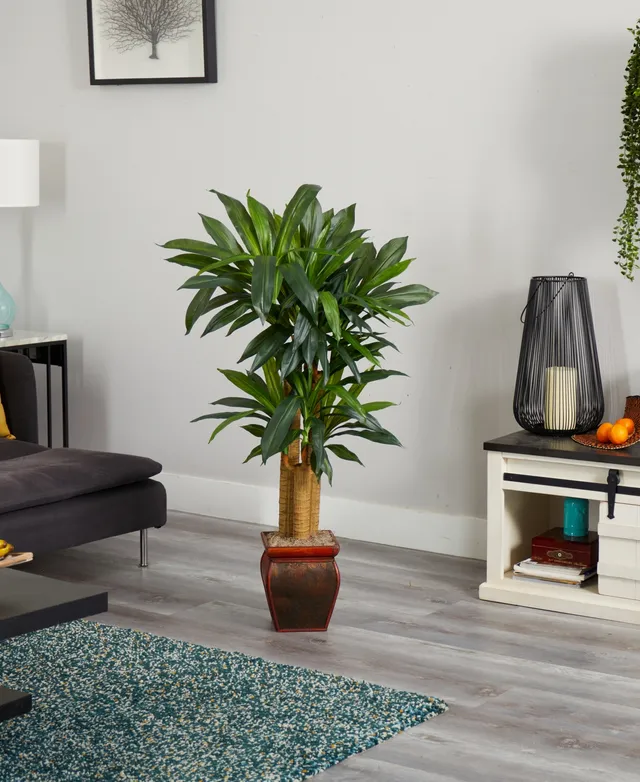 Nearly Natural 4' Dracaena Artificial Plant in Sand Colored Planter (Real Touch)