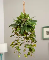 Nearly Natural Mixed Pothos and Boston Artificial Arrangement Fern in Hanging Basket