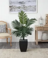 Nearly Natural 4.5' Kentia Palm Artificial Tree in Black-Washed Planter