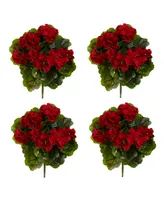 Nearly Natural 4-Pc. Geranium Uv-Resistant Indoor/Outdoor Artificial Bush Set