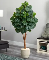 Nearly Natural 67" Fiddle Leaf Fig Artificial Tree in Sand Stone Planter