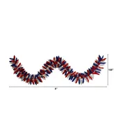 9' Patriotic American Flag Themed Artificial Garland with 50 Warm Led Lights