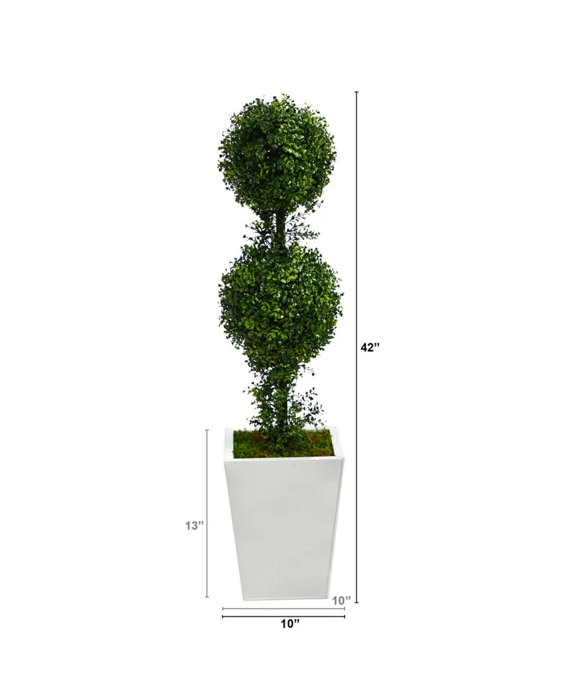 3.5' Boxwood Double Ball Topiary Artificial Tree in Metal Planter Indoor/Outdoor