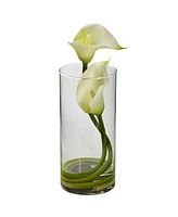 Nearly Natural Double Calla Lily w/ Cylinder, Set of 2