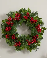 Nearly Natural 24" Berry Boxwood Wreath