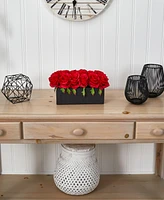 Nearly Natural Dozen Silk Roses in Ceramic Rectangular Planter