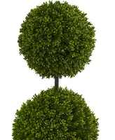 Nearly Natural 4' Boxwood Double Ball Topiary Artificial Tree in Oval Planter Uv Resistant