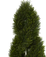 Nearly Natural 4' Cypress Double Spiral Topiary Artificial Tree in Slate Planter Uv Resistant