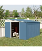 Outsunny 11' x 9' Steel Garden Storage Shed Outdoor Metal Lean To Tool House with Double Sliding Lockable Doors & 2 Air Vents