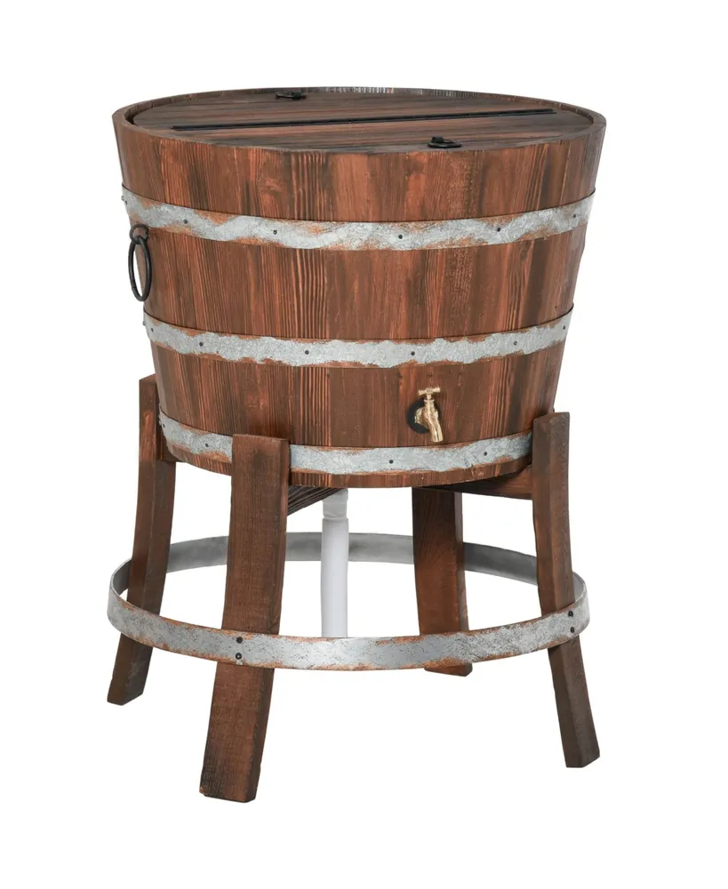 Outsunny 13 Gallons Retro Style Wooden Cooler Ice Bucket with Support Frame, Foldable Flip Cover, and Drain Faucet