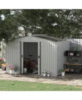 Outsunny 9' x 6' Metal Storage Shed Garden Tool House with Double Sliding Doors, 4 Air Vents for Backyard Garden Equipment, Lawnmower, Silver