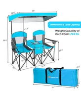 Costway Portable Folding Camping Canopy Chairs w/ Cup Holder Cooler
