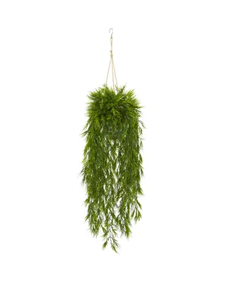 Nearly Natural 50" Mini Bamboo Artificial Plant in Hanging Metal Bucket