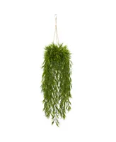 Nearly Natural 50" Mini Bamboo Artificial Plant in Hanging Metal Bucket