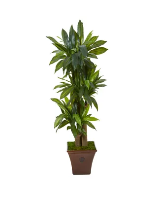 Nearly Natural 57in. Corn Stalk Dracaena Artificial Plant in Brown Planter Real Touch