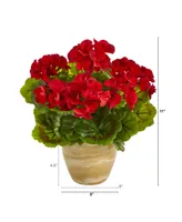 Nearly Natural Geranium Artificial Plant in Ceramic Planter, Indoor and Outdoor