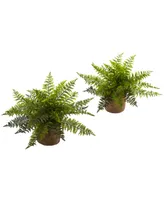 Nearly Natural 15" Ruffle Fern Bush w/Burlap Base, Set of 2