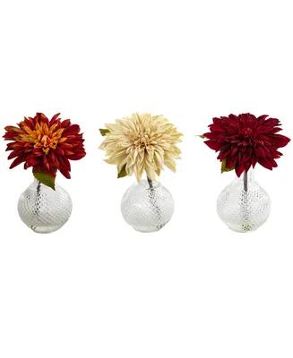 Nearly Natural Dahlia w/Decorative Vase, Set of 3