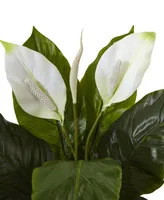 Nearly Natural Spathiphyllum Flowering Peace Lily Artificial Plant in Glossy Glass Planter