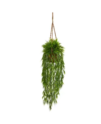 Nearly Natural Mini Bamboo Artificial Plant Hanging Basket