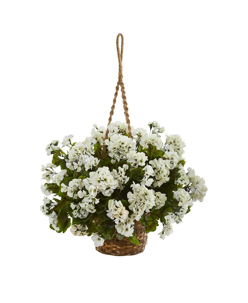 Nearly Natural Geranium Hanging Basket Artificial Plant Uv Resistant
