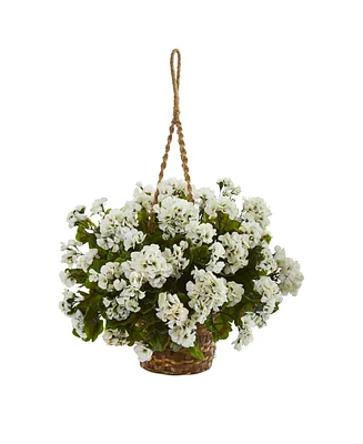 Nearly Natural Geranium Hanging Basket Artificial Plant Uv Resistant