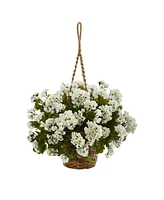 Nearly Natural Geranium Hanging Basket Artificial Plant Uv Resistant