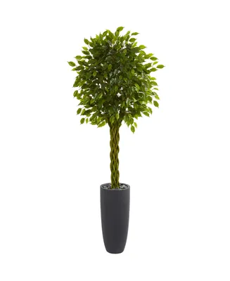 Nearly Natural 6.5' Braided Ficus Artificial Tree in Cylinder Planter