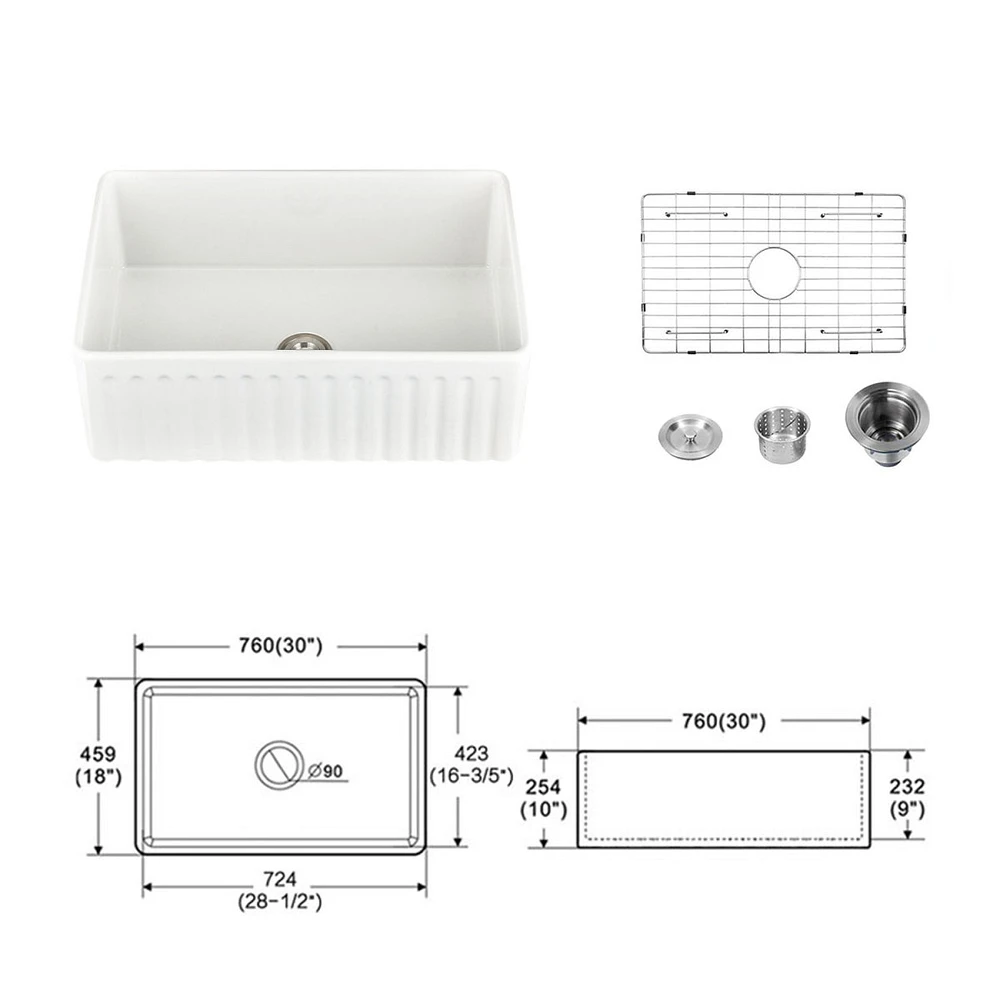 Simplie Fun Fireclay 30 L X 18 W Farmhouse Kitchen Sink With Grid And Strainer