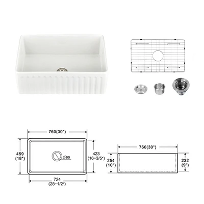 Streamdale Furniture Fireclay L X W Farmhouse Kitchen Sink With Grid And Strainer