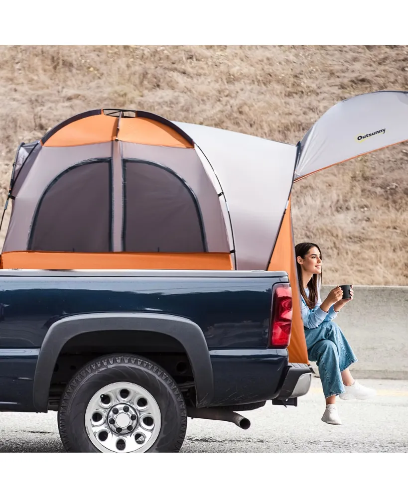 Outsunny Truck Bed Tent for 5'-5.5' Bed with Awning, Portable Pickup Truck Tent for 2-3 Persons, Orange