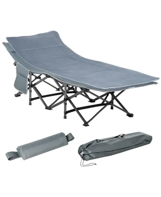 Outsunny Folding Camping Cot Adults, Double Layer Heavy Duty Sleeping Cot with Carry Bag, Headrest, Reversible Mattress, Portable Outdoor Lightweight