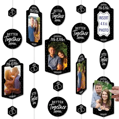 Mr. and Mrs. Black & White Wedding or Bridal Shower Vertical Photo Garland 35 Pc - Assorted Pre