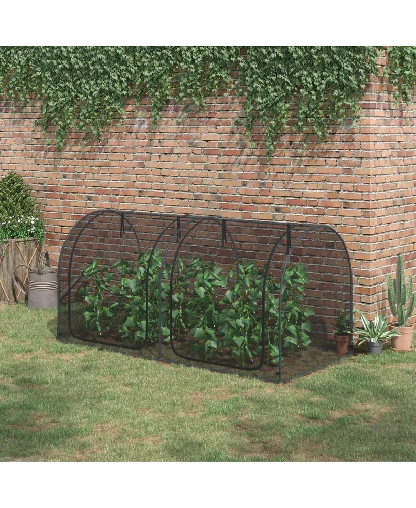 Outsunny 8' x 4' Crop Cage, Plant Protection Tent with Two Zippered Doors, Storage Bag and 4 Ground Stakes, for Garden, Yard, Lawn