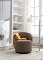 Teddy Fabric Swivel Accent Armchair Barrel Chair With Powder Coating Metal Ring, Coffee
