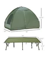 Outsunny 2 Person Foldable Camping Cot, Portable Outdoor with Bedspread & Thick Air Mattress, All in One Elevated Camping Bed Tent for 2