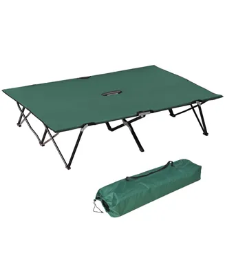 Outsunny 2 Person Camping Cot for Adults w/ Bag, Hunting Fishing Trip Bed,